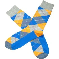 Bassin And Brown Argyle Socks - Grey/Blue/Yellow -Bown Of London shop bassin and brown argyle socks greyblueyellow 31008905