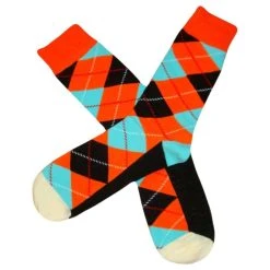 Bassin And Brown Argyle Socks - Orange/Blue/Black