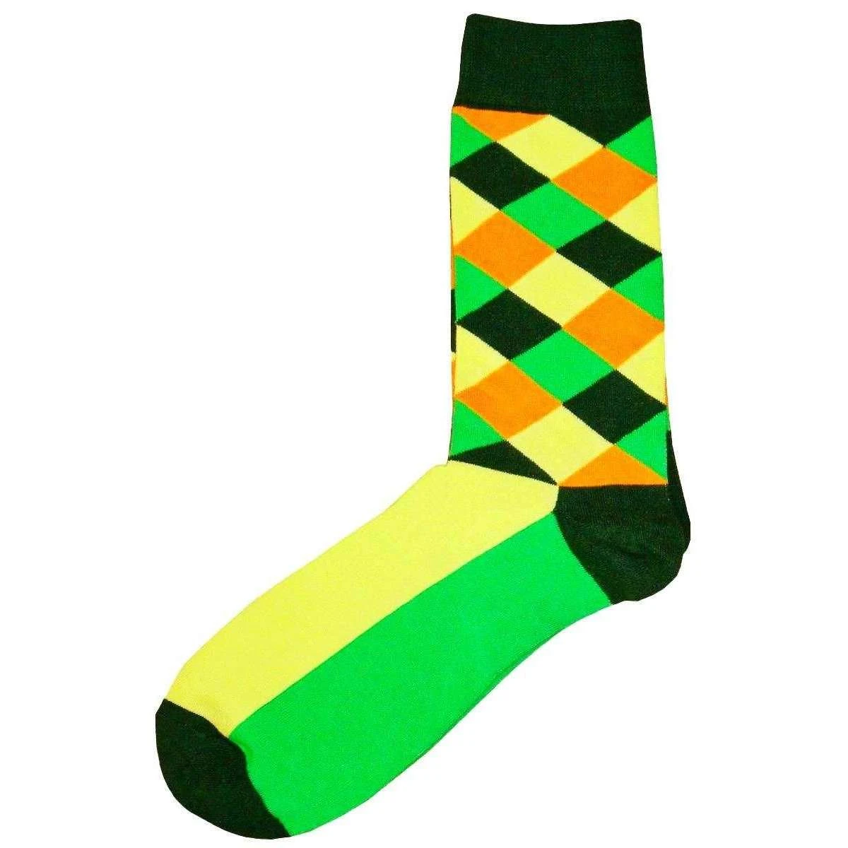 Bassin And Brown Diamond Check Socks - Green/Yellow/Khaki/Orange 3 Bassin And Brown Diamond Check Socks - Green/Yellow/Khaki/Orange