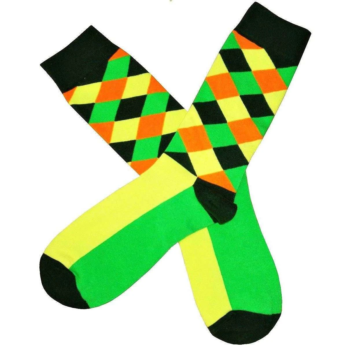 Bassin And Brown Diamond Check Socks - Green/Yellow/Khaki/Orange 4 Bassin And Brown Diamond Check Socks - Green/Yellow/Khaki/Orange - Image 2