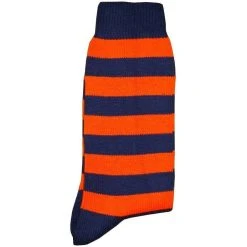 Bassin And Brown Hooped Stripe Socks - Orange/Navy -Bown Of London shop bassin and brown hooped stripe socks orangenavy 31009676
