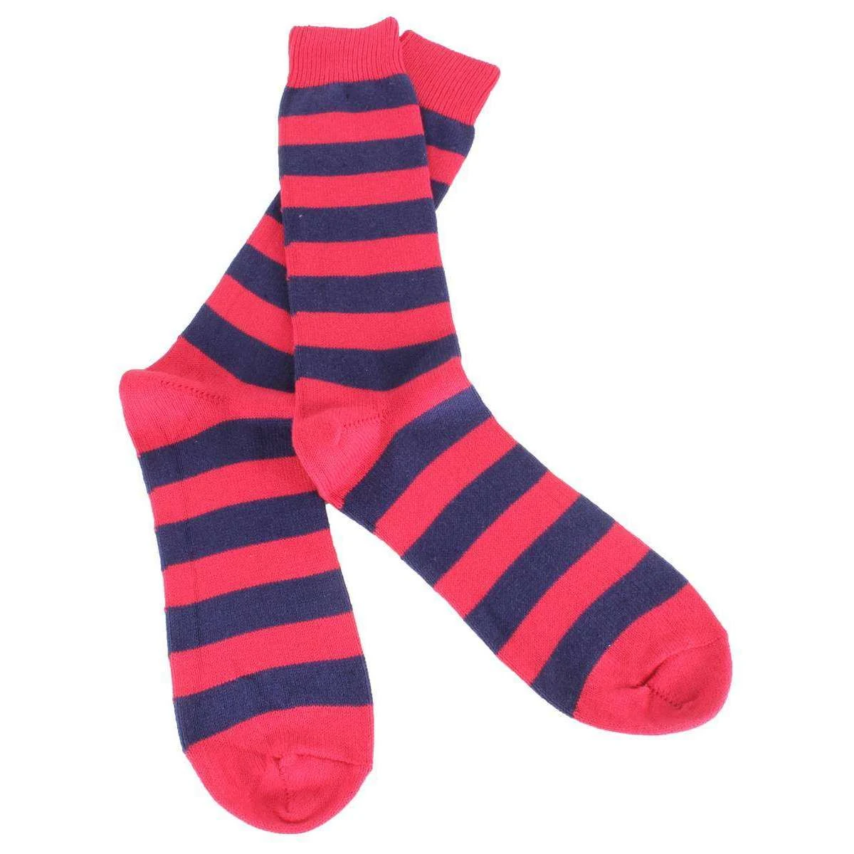 Bassin And Brown Hooped Stripe Socks - Red/Royal Blue 4 Bassin And Brown Hooped Stripe Socks - Red/Royal Blue - Image 2