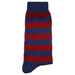 Bassin And Brown Hooped Stripe Socks - Wine/Deep Blue -Bown Of London shop bassin and brown hooped stripe socks winedeep blue 31009689