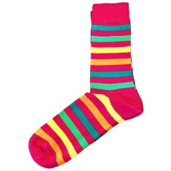 Bassin And Brown Multi Stripe Bamboo Socks - Red/Green/Yellow/Orange
