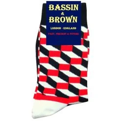 Bassin And Brown Opitical Check Socks - Black/Red/White -Bown Of London shop bassin and brown opitical check socks blackredwhite 31905743