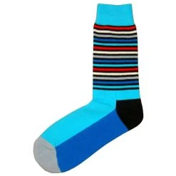 Bassin And Brown Thin Multi Stripe Midcalf Socks - Blue/Red
