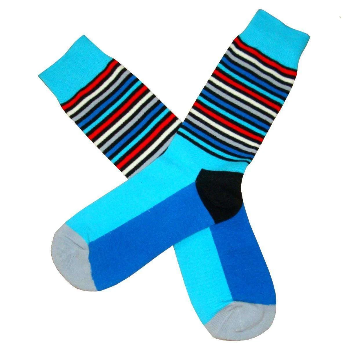 Bassin And Brown Thin Multi Stripe Midcalf Socks - Blue/Red 4 Bassin And Brown Thin Multi Stripe Midcalf Socks - Blue/Red - Image 2