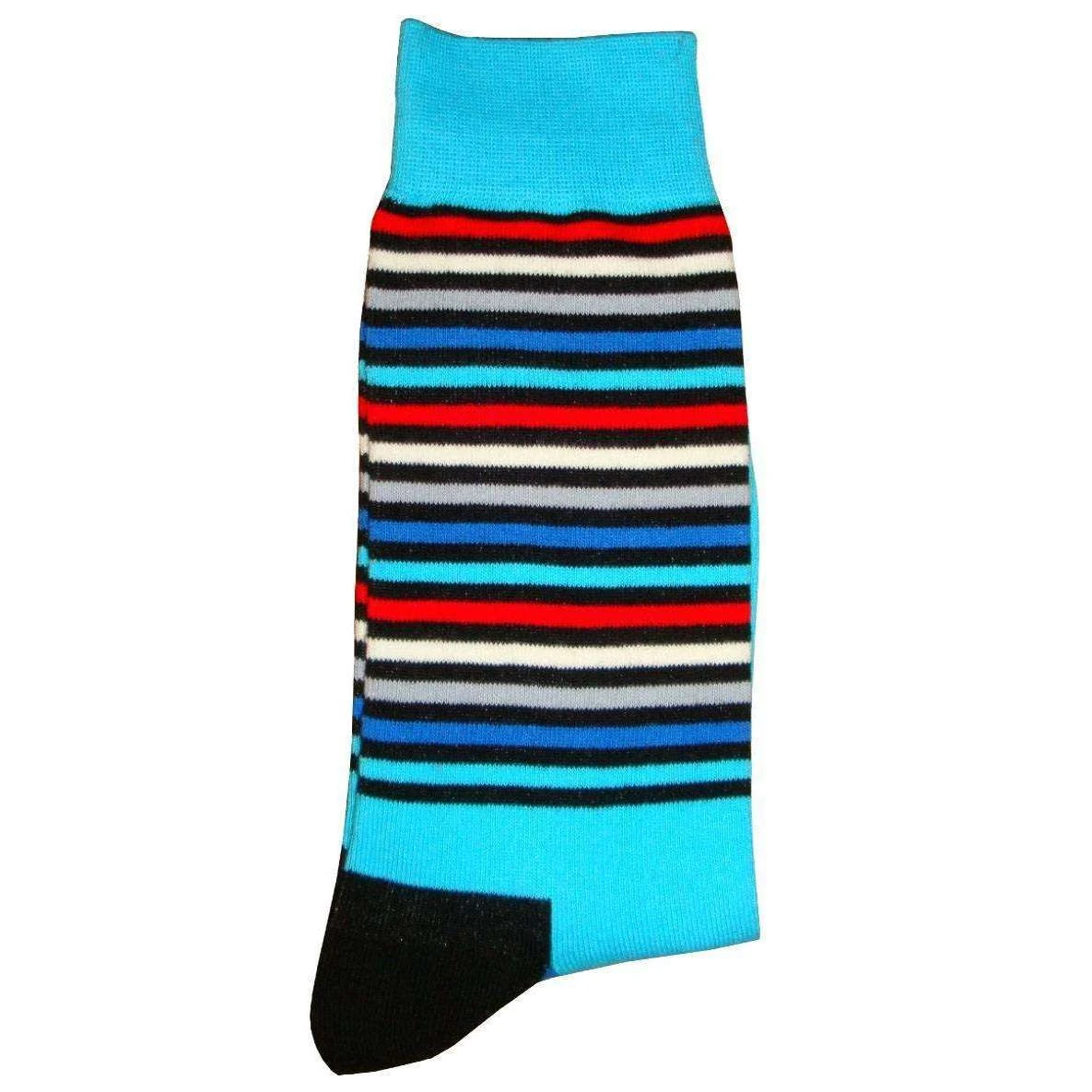 Bassin And Brown Thin Multi Stripe Midcalf Socks - Blue/Red 5 Bassin And Brown Thin Multi Stripe Midcalf Socks - Blue/Red - Image 3