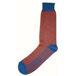 Bassin And Brown Vertical Stripe Midcalf Socks - Blue/Orange