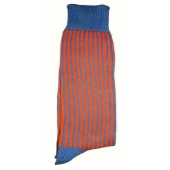 Bassin And Brown Vertical Stripe Midcalf Socks - Blue/Orange -Bown Of London shop bassin and brown vertical stripe midcalf socks blueorange 31011190