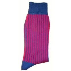 Bassin And Brown Vertical Stripe Midcalf Socks - Mid Blue/Deep Pink -Bown Of London shop bassin and brown vertical stripe midcalf socks mid bluedeep pink 31011202