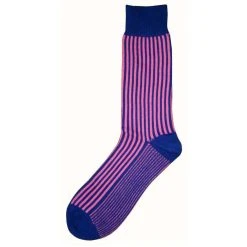 Bassin And Brown Vertical Stripe Midcalf Socks - Royal Blue/Pink