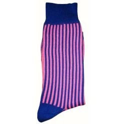 Bassin And Brown Vertical Stripe Midcalf Socks - Royal Blue/Pink -Bown Of London shop bassin and brown vertical stripe midcalf socks royal bluepink 31011214
