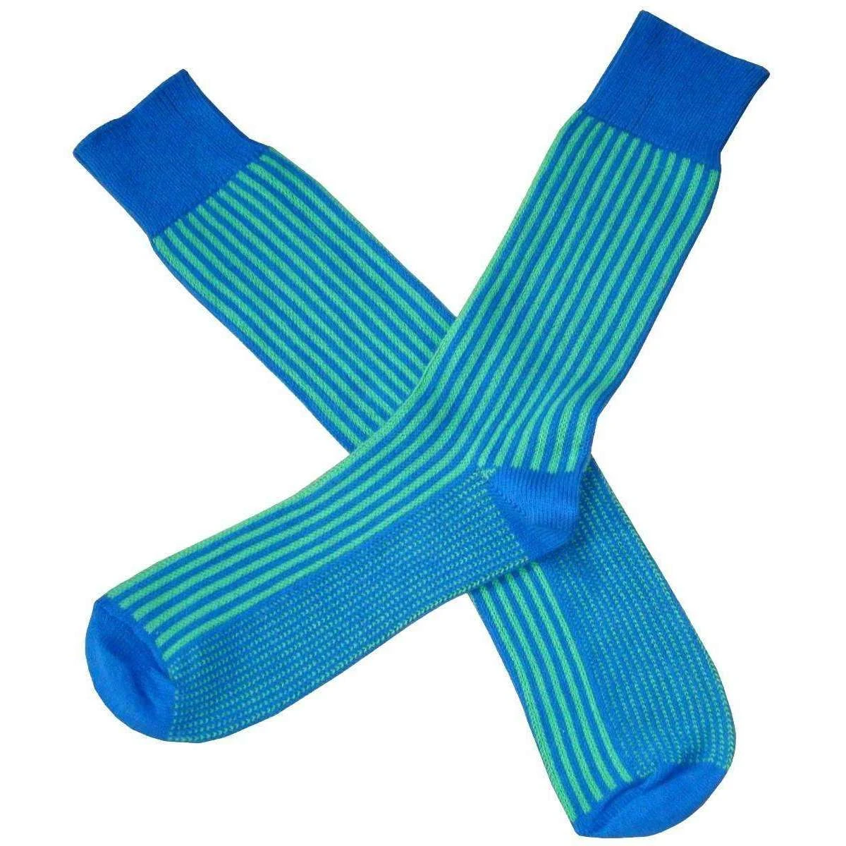 Bassin And Brown Vertical Stripe Socks - Blue/Green 4 Bassin And Brown Vertical Stripe Socks - Blue/Green - Image 2