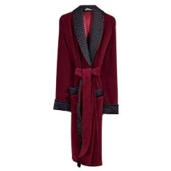 Bown Of London Astor Luxury Cotton Long Velvet Smoking Jacket - Burgundy