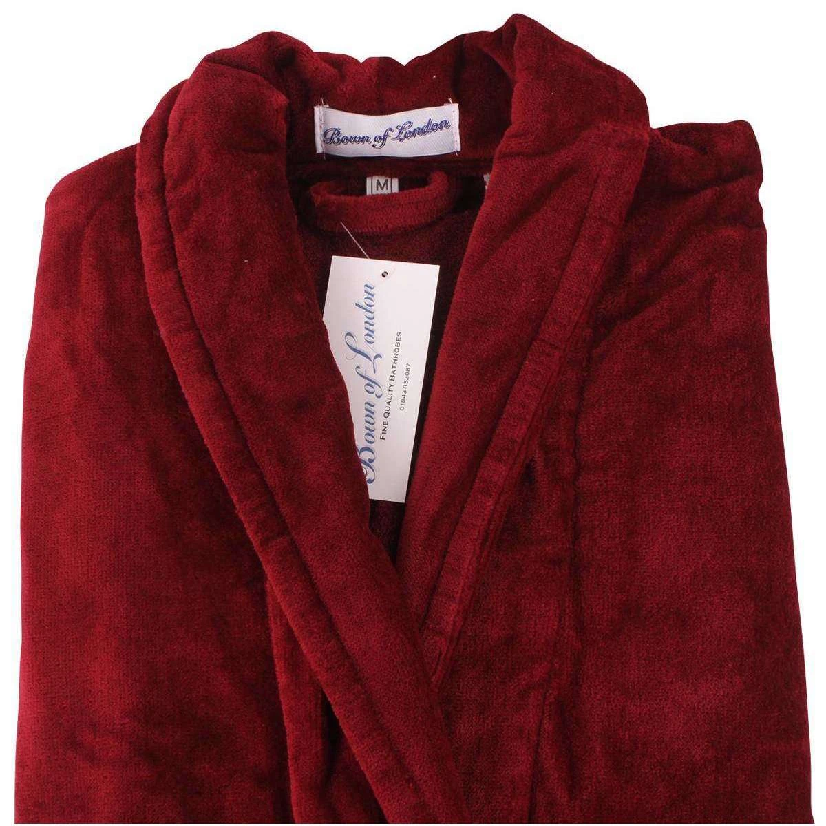 Bown Of London Baron Cotton Velour Dressing Gown - Claret 7 Bown Of London Baron Cotton Velour Dressing Gown - Claret - Image 5