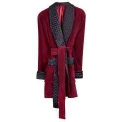 Bown Of London Belgravia Luxury Cotton Short Velvet Smoking Jacket - Burgundy