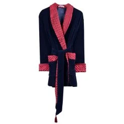 Bown Of London Cliveden Luxury Cotton Short Velvet Smoking Jacket - Navy