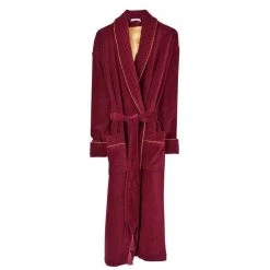Bown Of London Donington Luxury Cotton Long Velvet Smoking Jacket - Burgundy