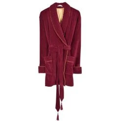 Bown Of London Howard Luxury Cotton Short Velvet Smoking Jacket - Burgundy