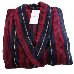 Bown Of London Marchand Egyptian Cotton Velour Dressing Gown - Wine/Navy/Gold -Bown Of London shop bown of london marchand egyptian cotton velour dressing gown winenavygold 31012535