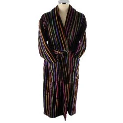 Bown Of London Mozart Bold Primary Striped Cotton Velour Dressing Gown - Black/Multi-colour -Bown Of London shop bown of london mozart bold primary striped cotton velour dressing gown blackmulti colour 31012549