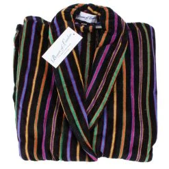 Bown Of London Mozart Bold Primary Striped Cotton Velour Dressing Gown - Black/Multi-colour -Bown Of London shop bown of london mozart bold primary striped cotton velour dressing gown blackmulti colour 31012550