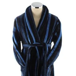 Bown Of London Salcombe Egyptian Cotton Velour Dressing Gown - Blue/Navy