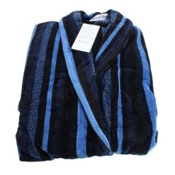 Bown Of London Salcombe Egyptian Cotton Velour Dressing Gown - Blue/Navy -Bown Of London shop bown of london salcombe egyptian cotton velour dressing gown bluenavy 31012591