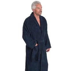 Bown Of London Terry NUA Cotton Towelling Dressing Gown - Navy -Bown Of London shop bown of london terry nua cotton towelling dressing gown navy 31012655