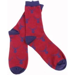 David Van Hagen Stag Socks - Red/Blue -Bown Of London shop david van hagen stag socks redblue 31017259