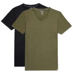 Diesel Umtee Michael D-Patch Tube V-Neck Two Pack T-Shirts - Black/Khaki