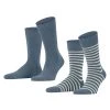 Esprit Fine Stripe 2 Pack Socks - Light Denim -Bown Of London shop esprit fine stripe 2 pack socks light denim 31021121