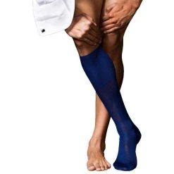 Falke No9 Pure Fil D'Ecosse Smooth Flat Knit Knee High Socks - Royal Blue
