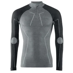 Falke Wool Tech Long Sleeved Zipped Shirt - Black Grey Melange -Bown Of London shop falke wool tech long sleeved zipped shirt black grey melange 31026452