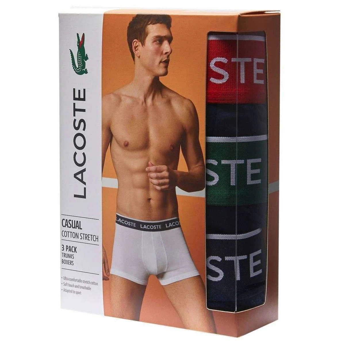 Lacoste Contrast Band 3 Pack Trunks - Green/Red/Navy 4 Lacoste Contrast Band 3 Pack Trunks - Green/Red/Navy - Image 2