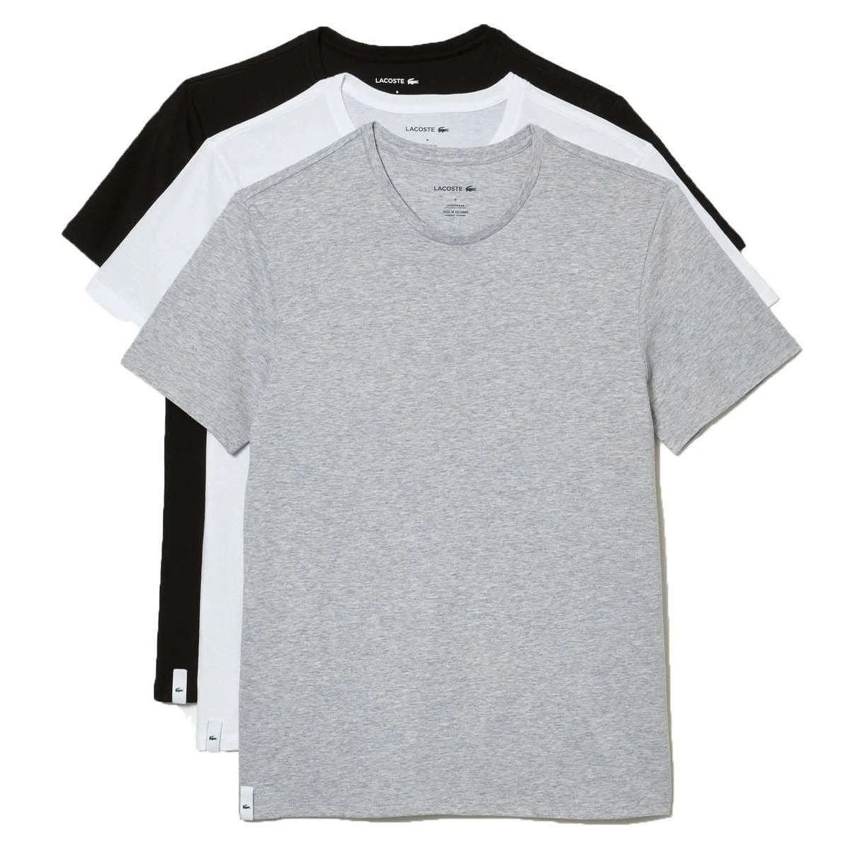 Lacoste Crew Neck 3 Pack T-Shirts - Black/Grey/White 3 Lacoste Crew Neck 3 Pack T-Shirts - Black/Grey/White