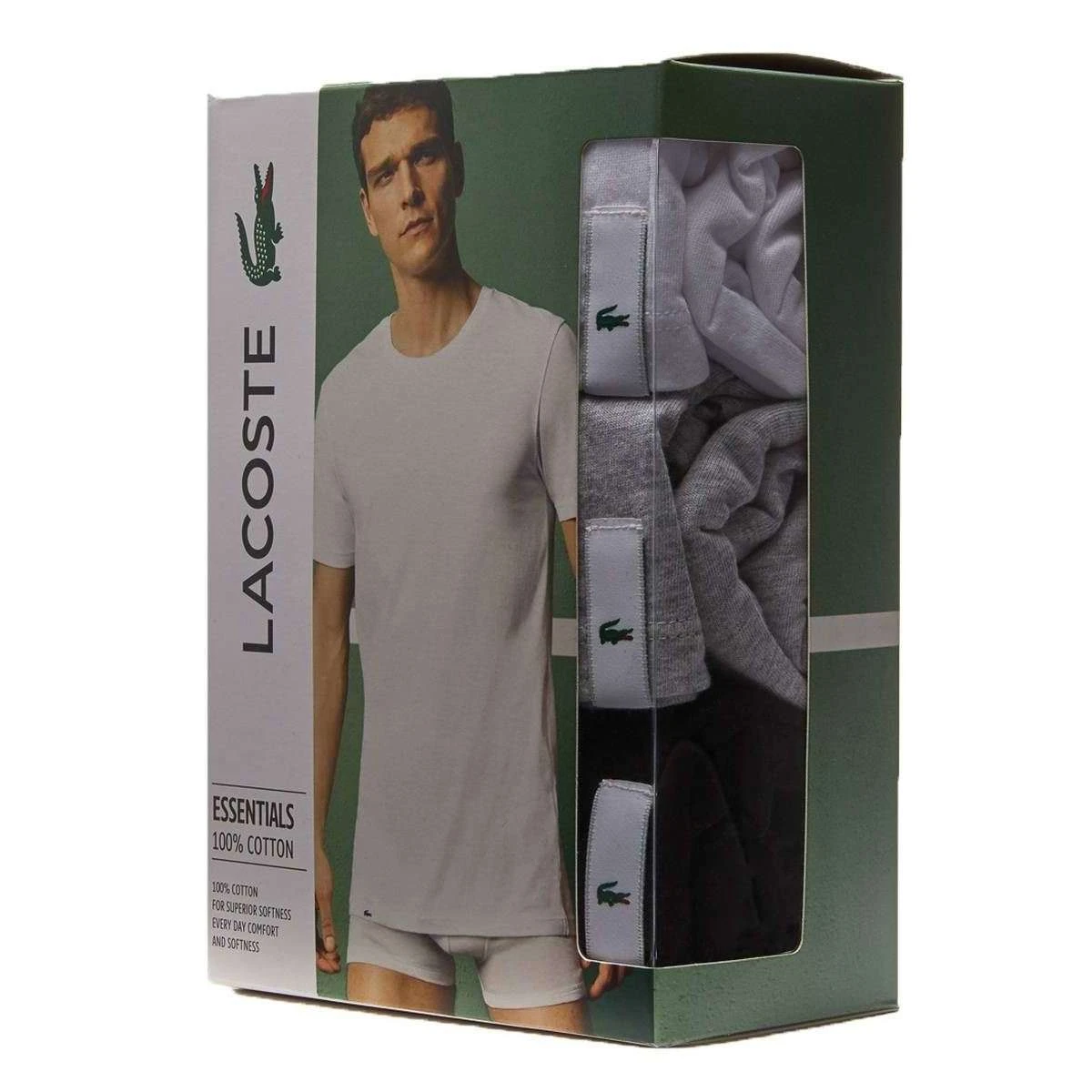 Lacoste Crew Neck 3 Pack T-Shirts - Black/Grey/White 7 Lacoste Crew Neck 3 Pack T-Shirts - Black/Grey/White - Image 5