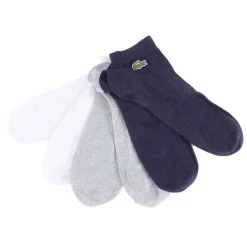 Lacoste Sports 3 Pack Trainer Socks - White/Silver Chine Grey/Navy -Bown Of London shop lacoste sports 3 pack trainer socks whitesilver chine greynavy 31031150