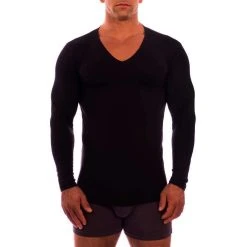 Obviously Essence Deep V-Neck Long Sleeve Undershirt - Black -Bown Of London shop obviously essence deep v neck long sleeve undershirt black 31036172