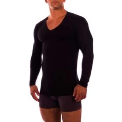 Obviously Essence Deep V-Neck Long Sleeve Undershirt - Black -Bown Of London shop obviously essence deep v neck long sleeve undershirt black 31036174