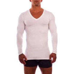 Obviously Essence Deep V-Neck Long Sleeve Undershirt - White -Bown Of London shop obviously essence deep v neck long sleeve undershirt white 31036177