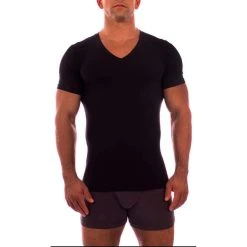 Obviously Essence Deep V-Neck Short Sleeve Undershirt - Black -Bown Of London shop obviously essence deep v neck short sleeve undershirt black 31036182