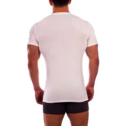 Obviously Essence Deep V-Neck Short Sleeve Undershirt - White -Bown Of London shop obviously essence deep v neck short sleeve undershirt white 31036188