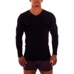 Obviously Essence V-Neck Long Sleeve Undershirt - Black -Bown Of London shop obviously essence v neck long sleeve undershirt black 31036198