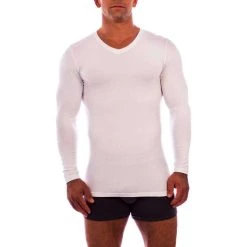 Obviously Essence V-Neck Long Sleeve Undershirt - White -Bown Of London shop obviously essence v neck long sleeve undershirt white 31036203