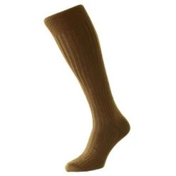 Pantherella Danvers Cotton Fil D'Ecosse Over The Calf Socks - Mid Brown