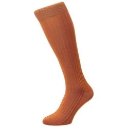 Pantherella Danvers Rib Cotton Lisle Over The Calf Socks - Cumin Orange