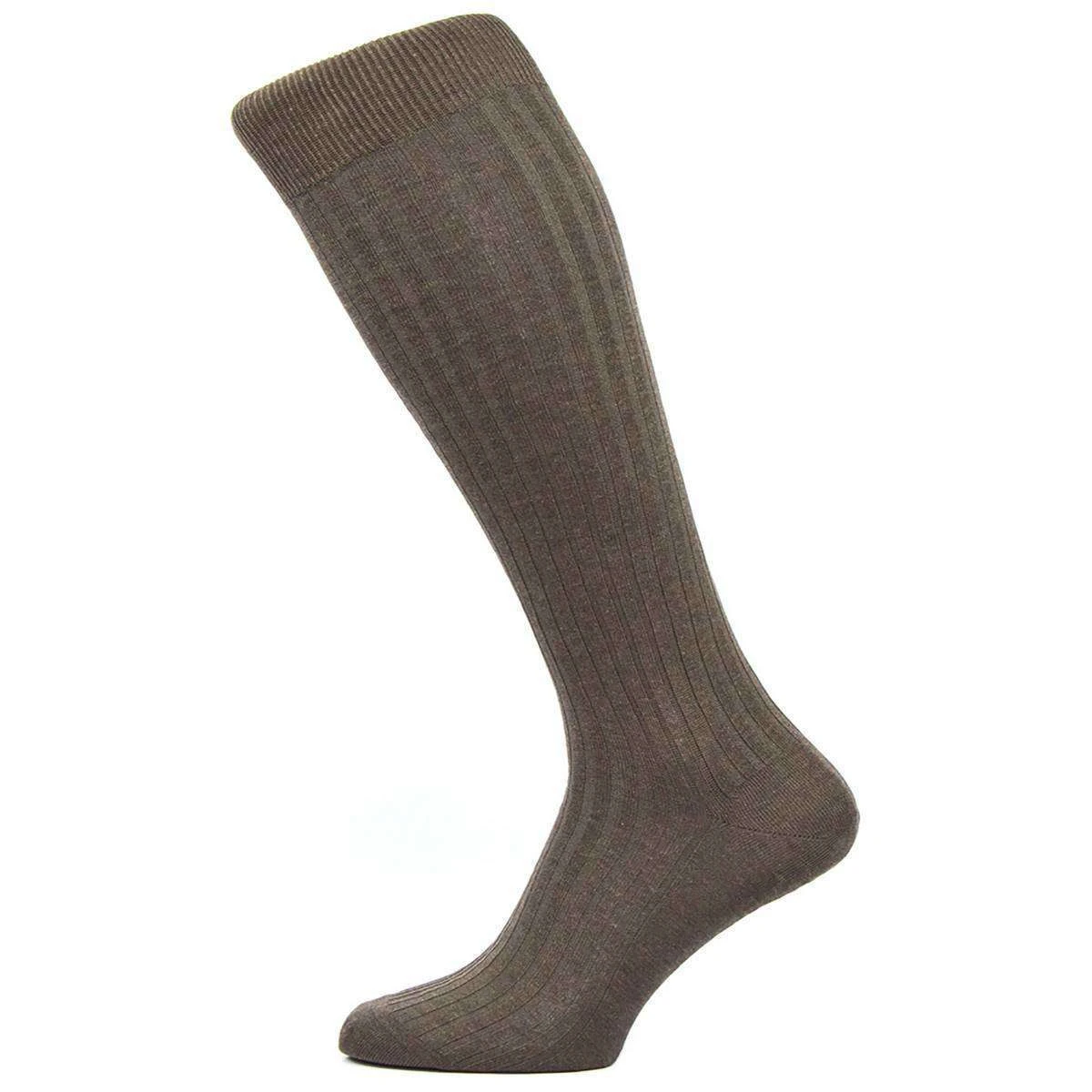 Pantherella Danvers Rib Over The Calf Cotton Lisle Socks - Dark Brown Mix 3 Pantherella Danvers Rib Over The Calf Cotton Lisle Socks - Dark Brown Mix