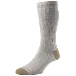Pantherella Hamada Contrast Heel And Toe Linen Blend Socks - Linen Beige